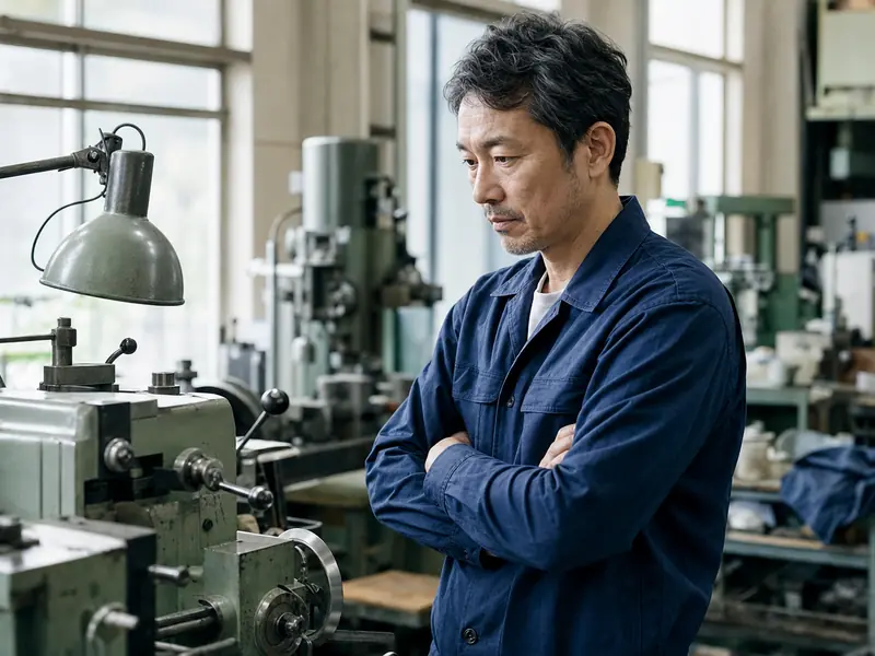 工場で生産設備を確認する経営者
